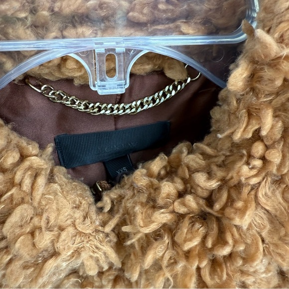 J Crew Size XXS Brown Textured Fuzzy Faux Fur Teddy Coat Collared Snap/zip front - Picture 4 of 9